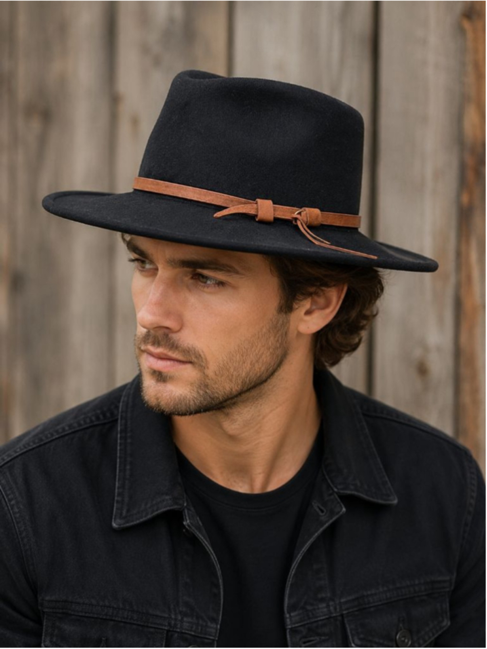 Men's Unbranded Black Felt Fedora Hat with Brown Band One Size